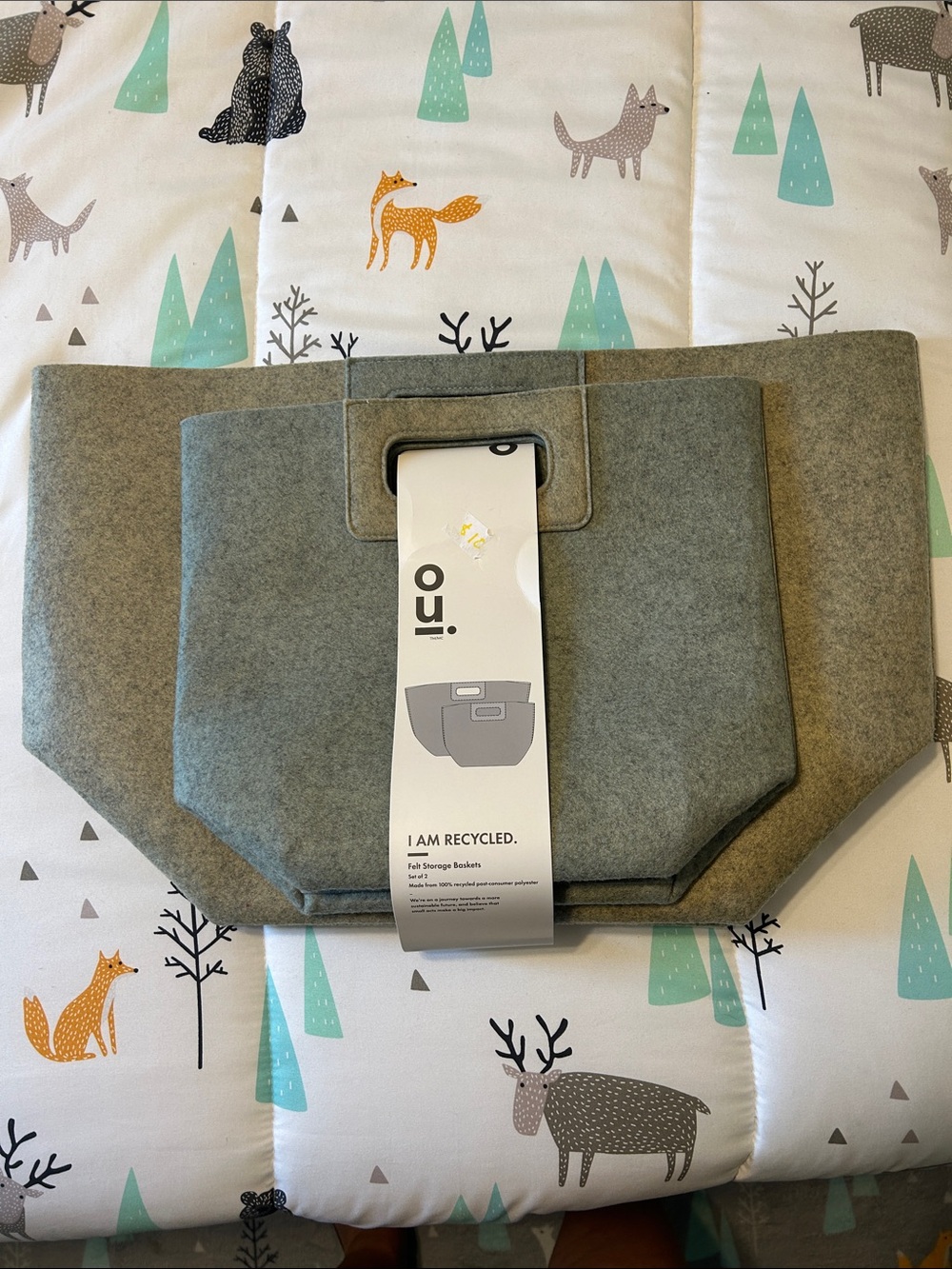 Recycled Felt Storage Basket set in Gray-Green